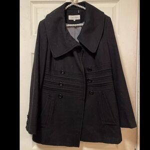 Calvin Klein Coat Womens 6 Black Wool Blend Double Breasted Pea Coat Classic GUC